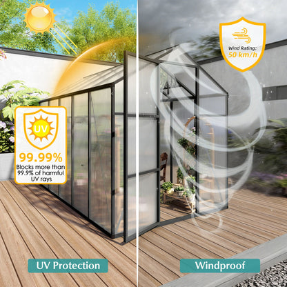 Windproof greenhouse with raised base, polycarbonate panels, black frame by HouseOfZazla on Tampa Home & Garden Store
