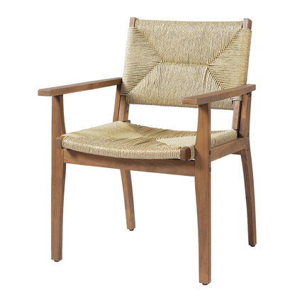 Durable outdoor dining chair with acacia wood frame and natural wicker seat by HouseOfZazla on Tampa Home & Garden Store