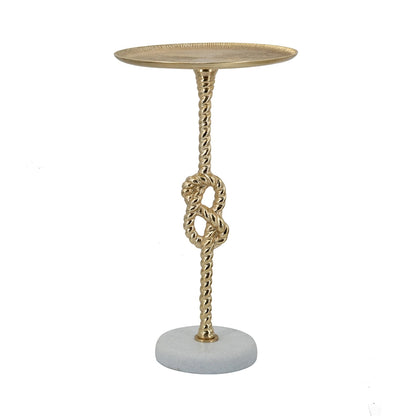 End table gold rope-knot column with white marble base and round top by HouseOfZazla on Tampa Home & Garden Store