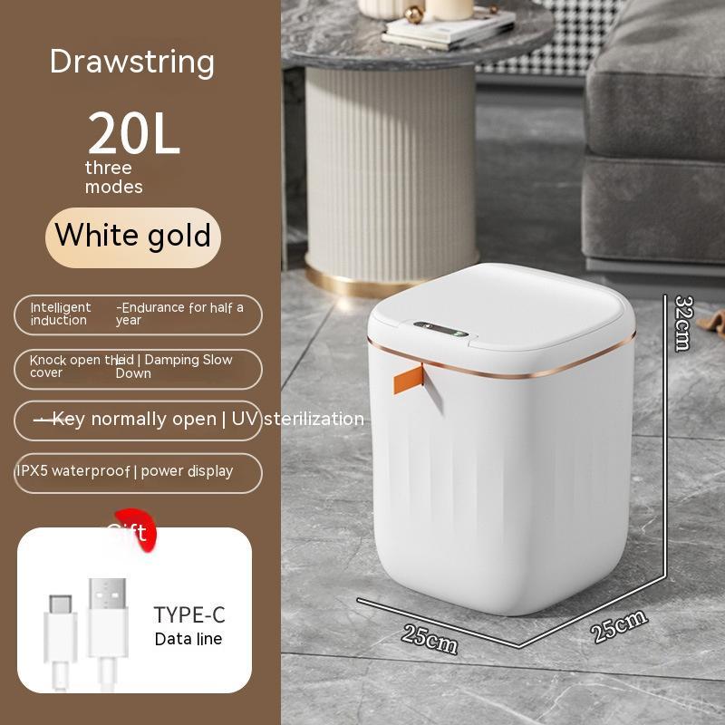 Perfecsy smart white trash can with lid, gold trim, 20L, 25x25x32 cm on Tampa Home & Garden Store