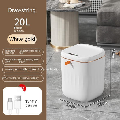 Perfecsy smart white trash can with lid, gold trim, 20L, 25x25x32 cm on Tampa Home & Garden Store
