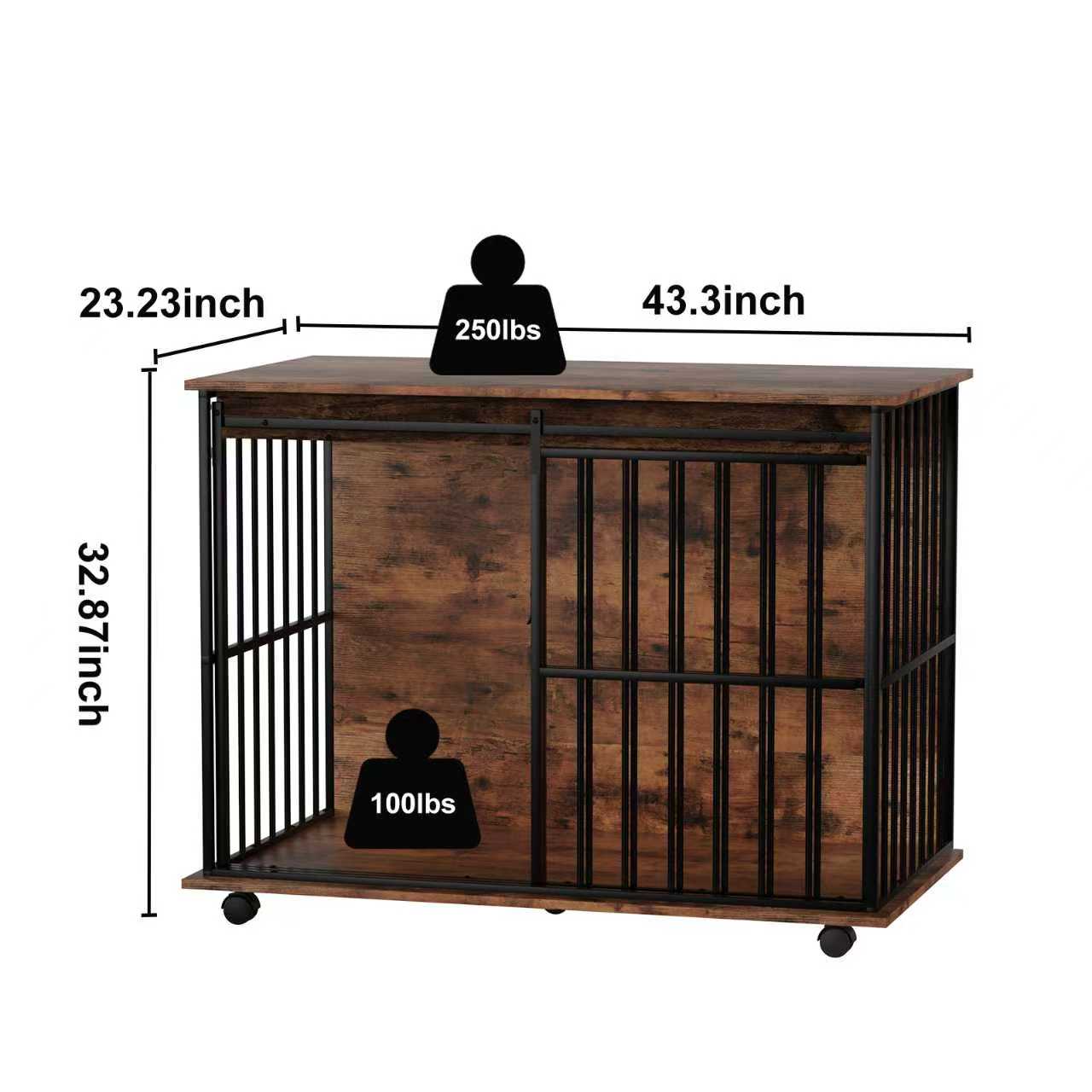 Large Dog Crate Furniture by HouseOfZazla, wood top with black metal bars, 43.3in L x 32.9in H on Tampa Home & Garden Store