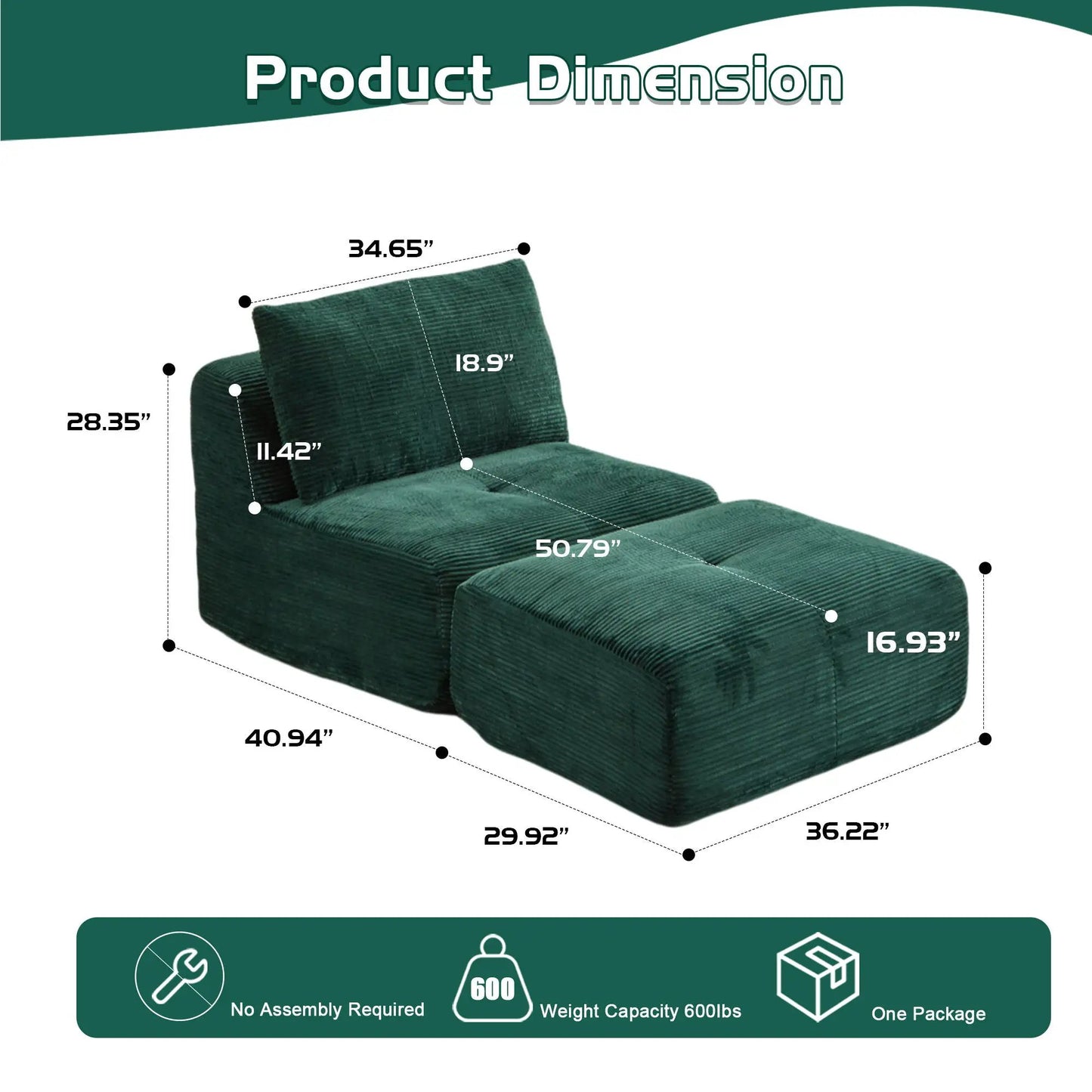 Single Chaise Longue With Movable Ottoman