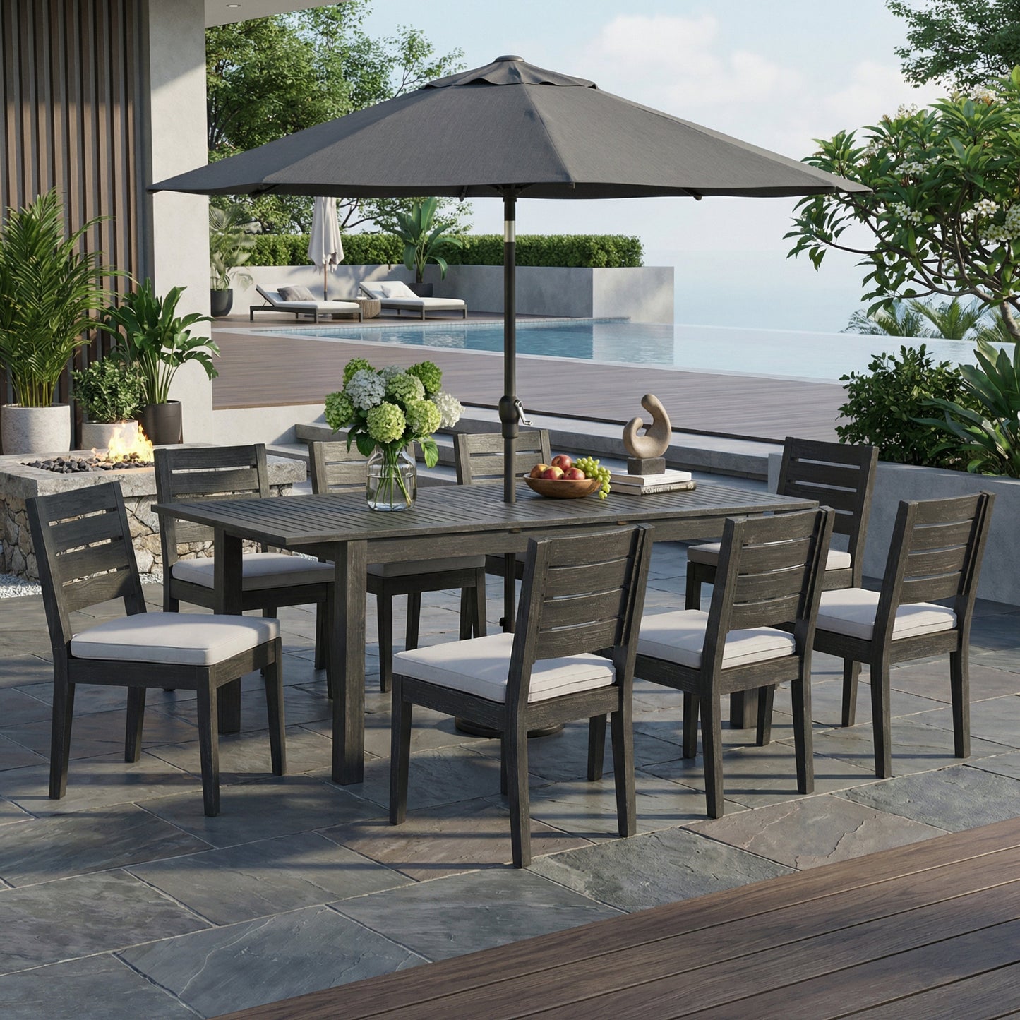 9 Piece Outdoor Dining Set with Cushioned Chairs