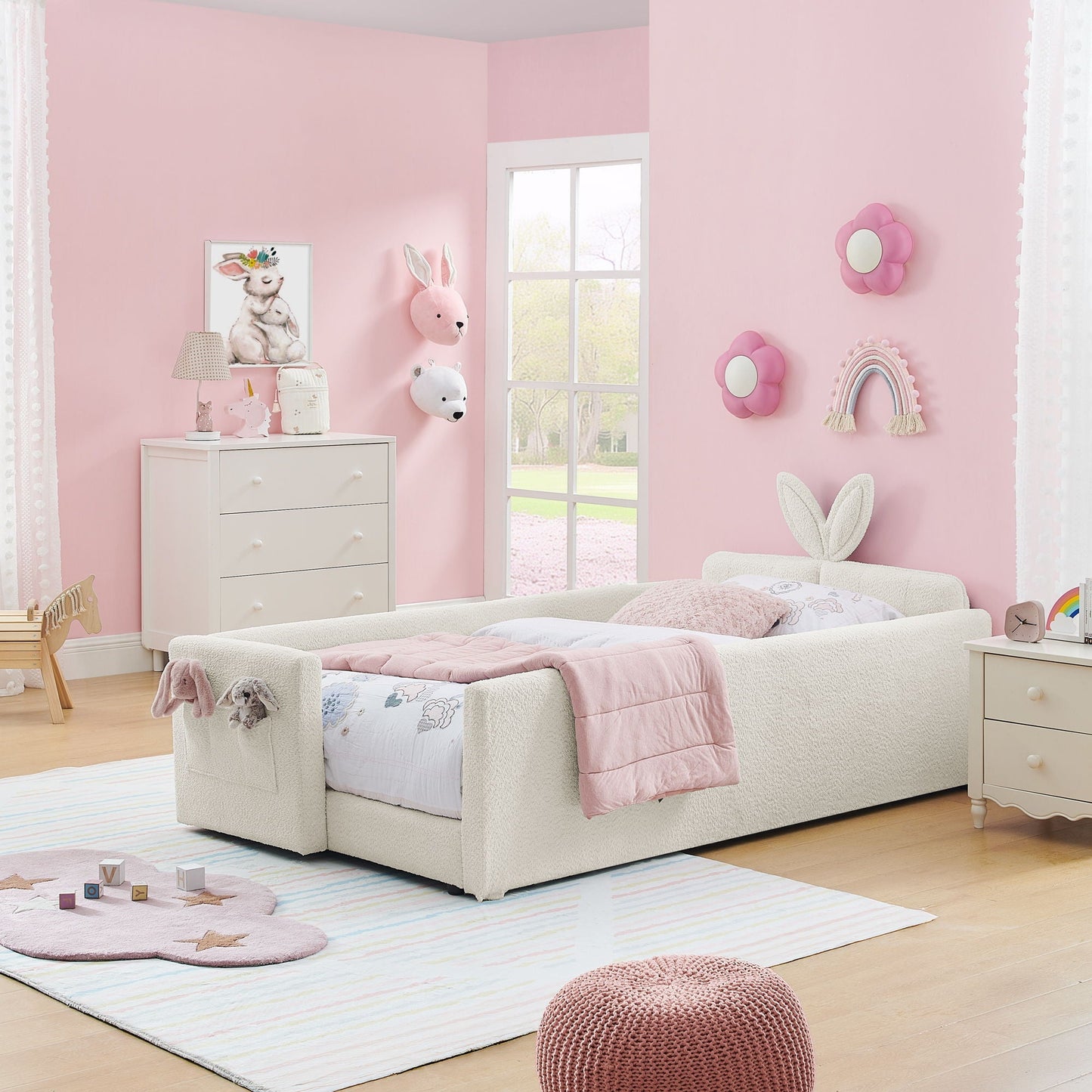 Cute Rabbit Ear Platform Bed and Safety Rail