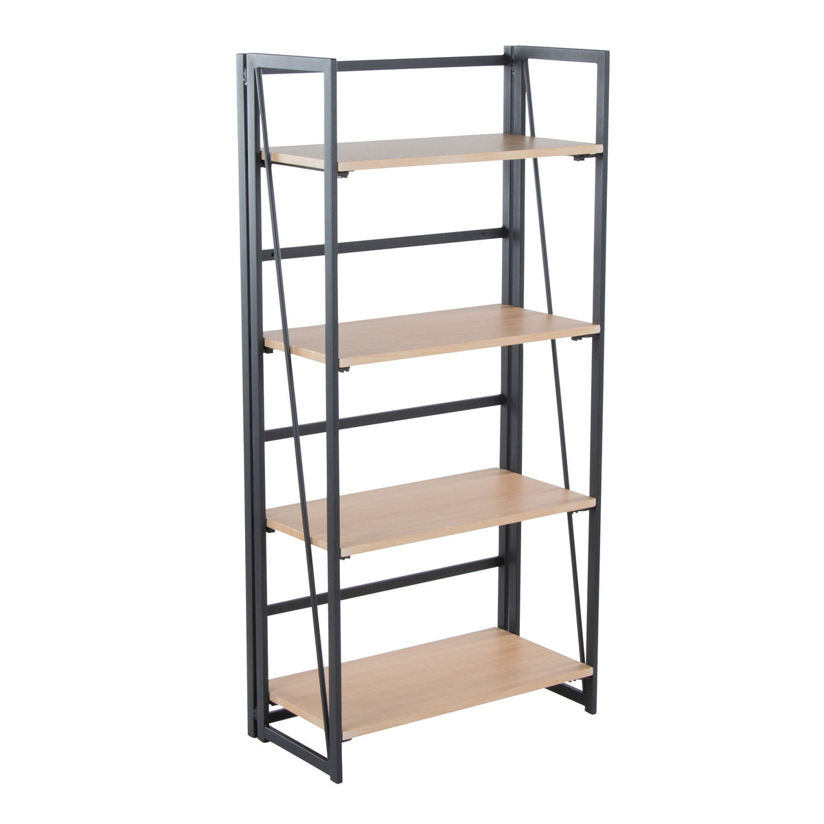 Contemporary four-shelf bookcase with black metal frame and wood shelves HouseOfZazla on Tampa Home & Garden Store