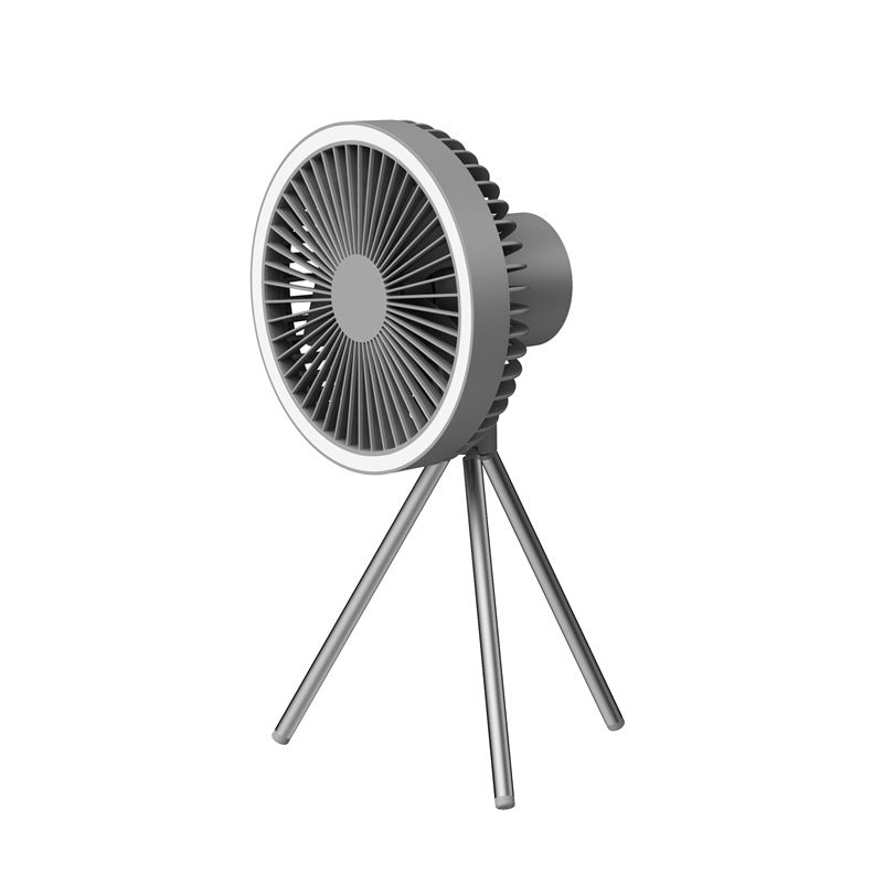 Camping fan light on tripod stand, USB powered, gray circular blade design on Tampa Home & Garden Store