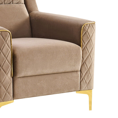 Upholstered living room chair beige velvet with stitched sides and gold legs HouseOfZazla on Tampa Home & Garden Store