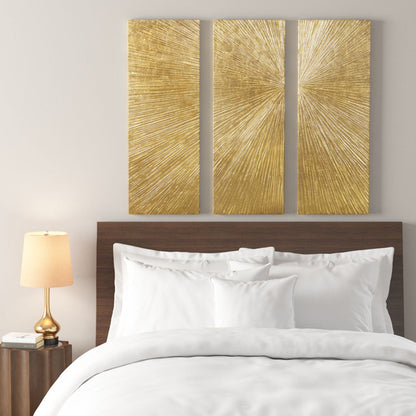 Lumina Aurea Signature Sunburst Triptych wall art in gold hand-painted by HouseOfZazla on Tampa Home & Garden Store