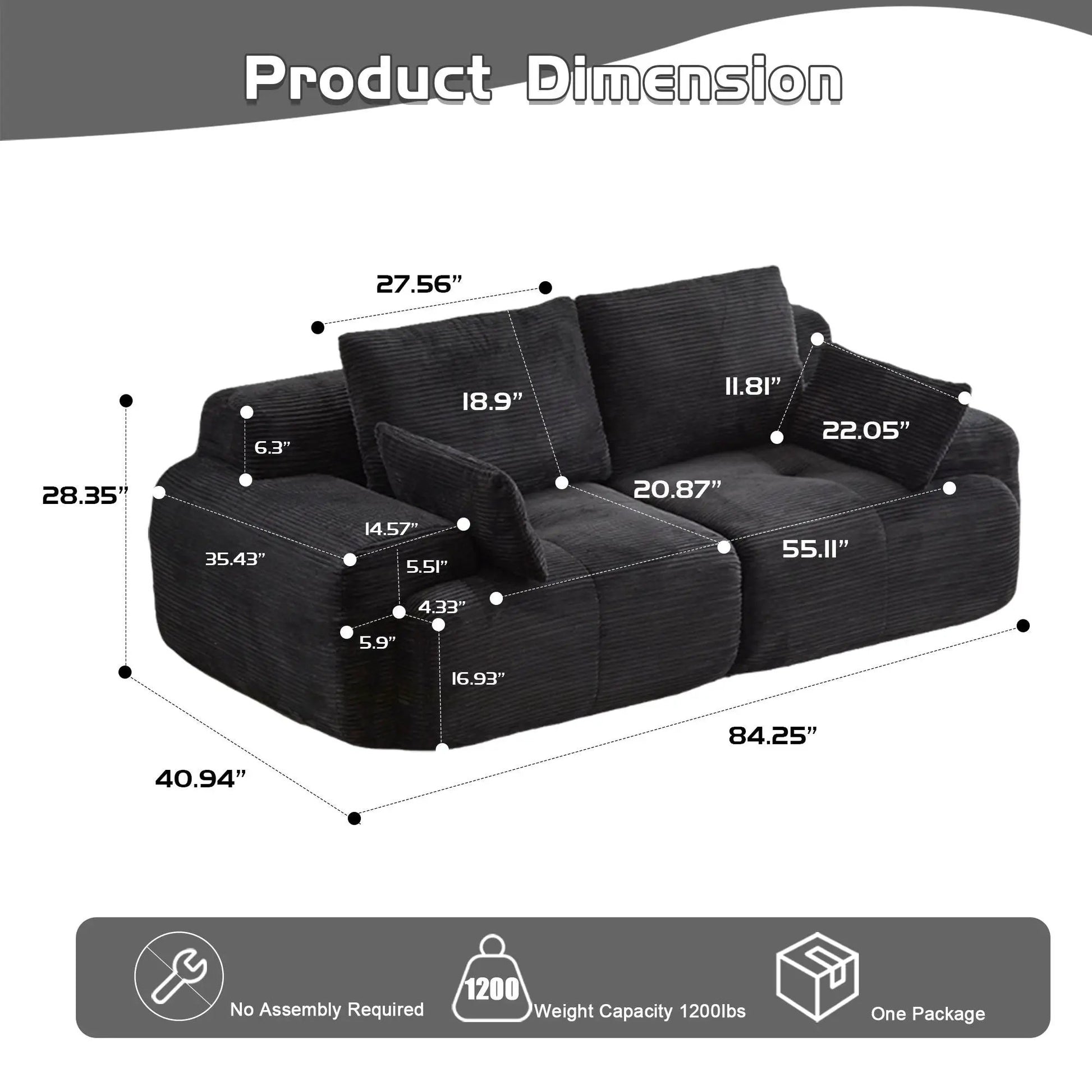2 Seater Large Sectional Sofa by Unique Piece Furniture in dark gray textured fabric, stationary on Tampa Home & Garden Store