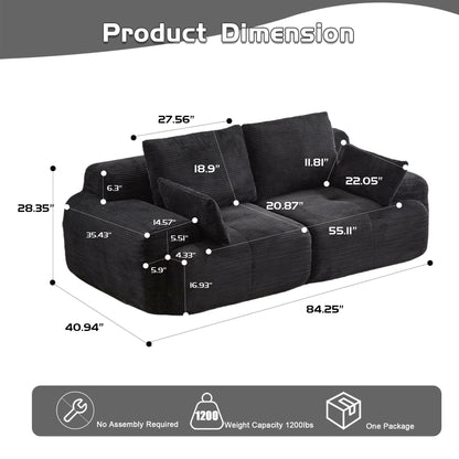 2 Seater Sectional Couch memory foam padding in dark charcoal fabric by HouseOfZazla sofa on Tampa Home & Garden Store