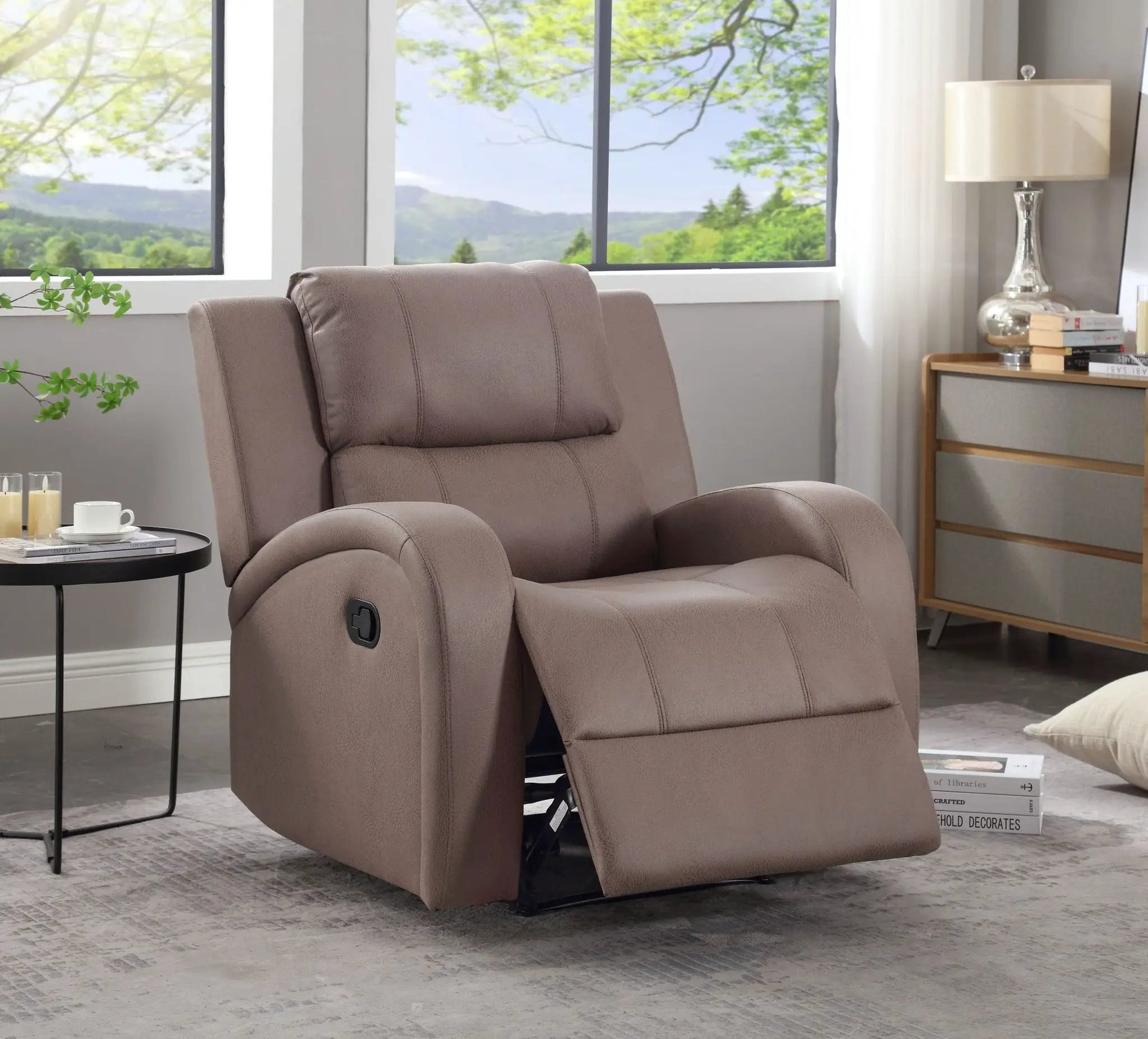 Modern Soft Manual Recliner Chair brown faux-leather with lever Unique Piece Furniture on Tampa Home & Garden Store