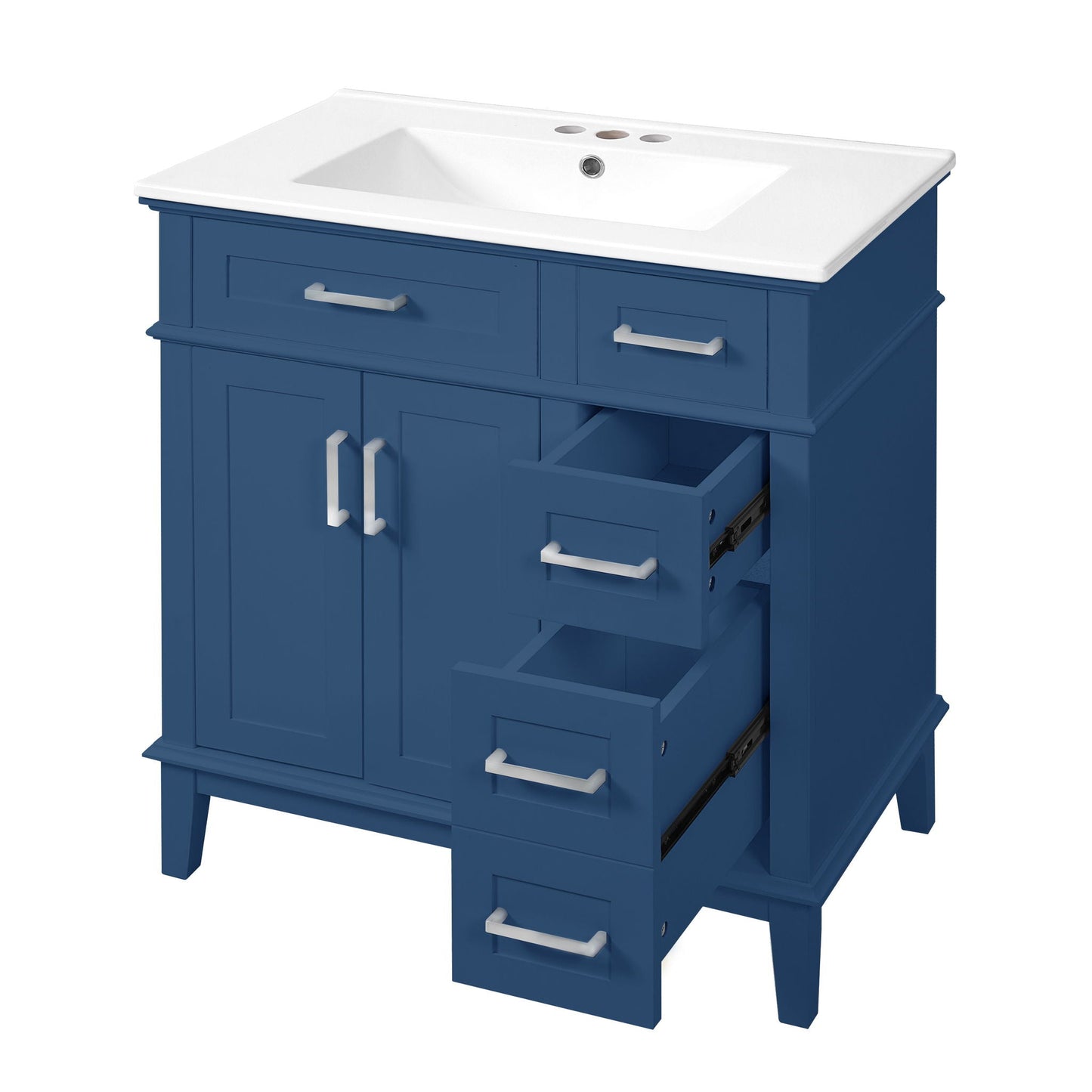 Blue bathroom vanity with sink, white countertop, deep & standard drawers, HouseOfZazla on Tampa Home & Garden Store