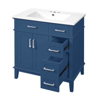 Blue bathroom vanity with sink, white countertop, deep & standard drawers, HouseOfZazla on Tampa Home & Garden Store