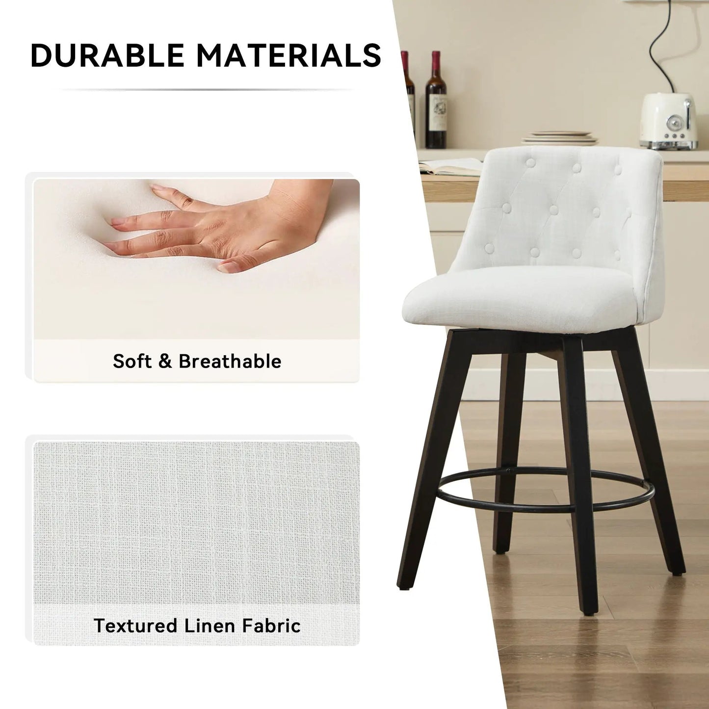 Swivel Bar Stools With Button Tufted Back 2 Pack