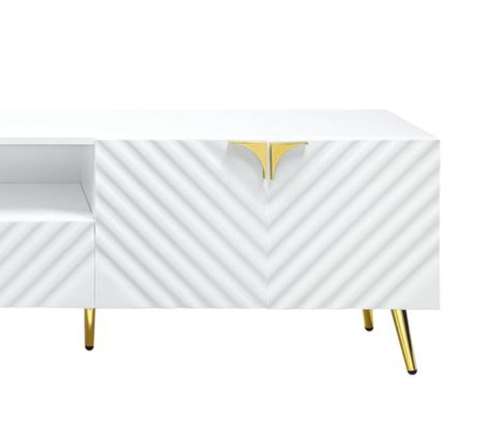 Gaines high gloss TV stand white by HouseOfZazla with gold legs on Tampa Home & Garden Store
