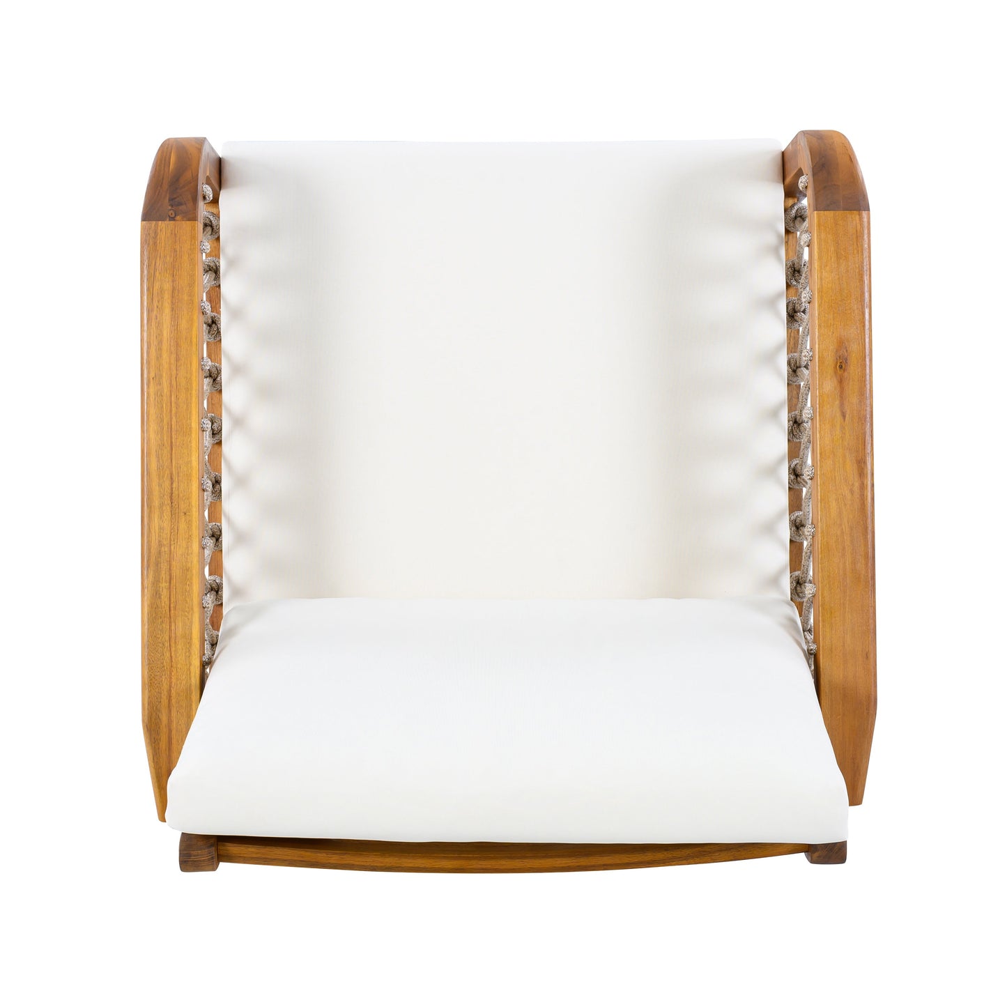 Outdoor acacia wood club chair with handwoven rope and teak finish by HouseOfZazla on Tampa Home & Garden Store