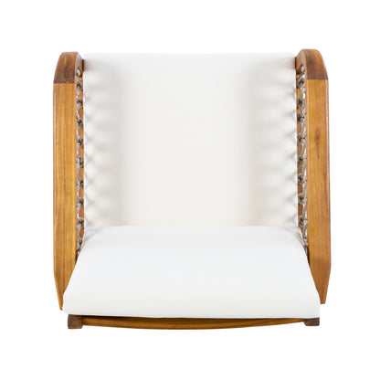 Outdoor acacia wood club chair with handwoven rope and teak finish by HouseOfZazla on Tampa Home & Garden Store