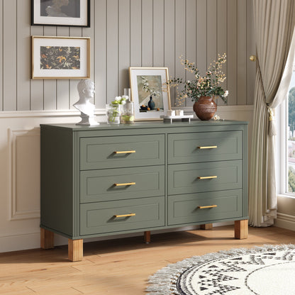 6-Drawer Double Dresser in Olive by HouseOfZazla with gold handles on Tampa Home & Garden Store