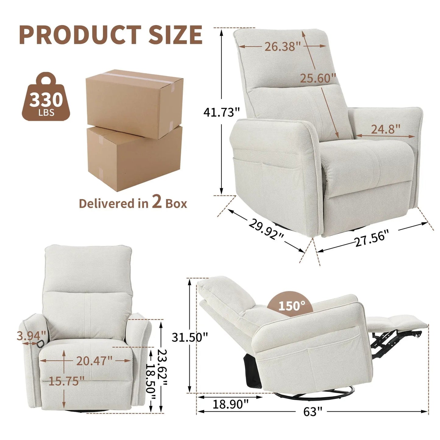 270 Degree Power Swivel Rocker Recliner With USB