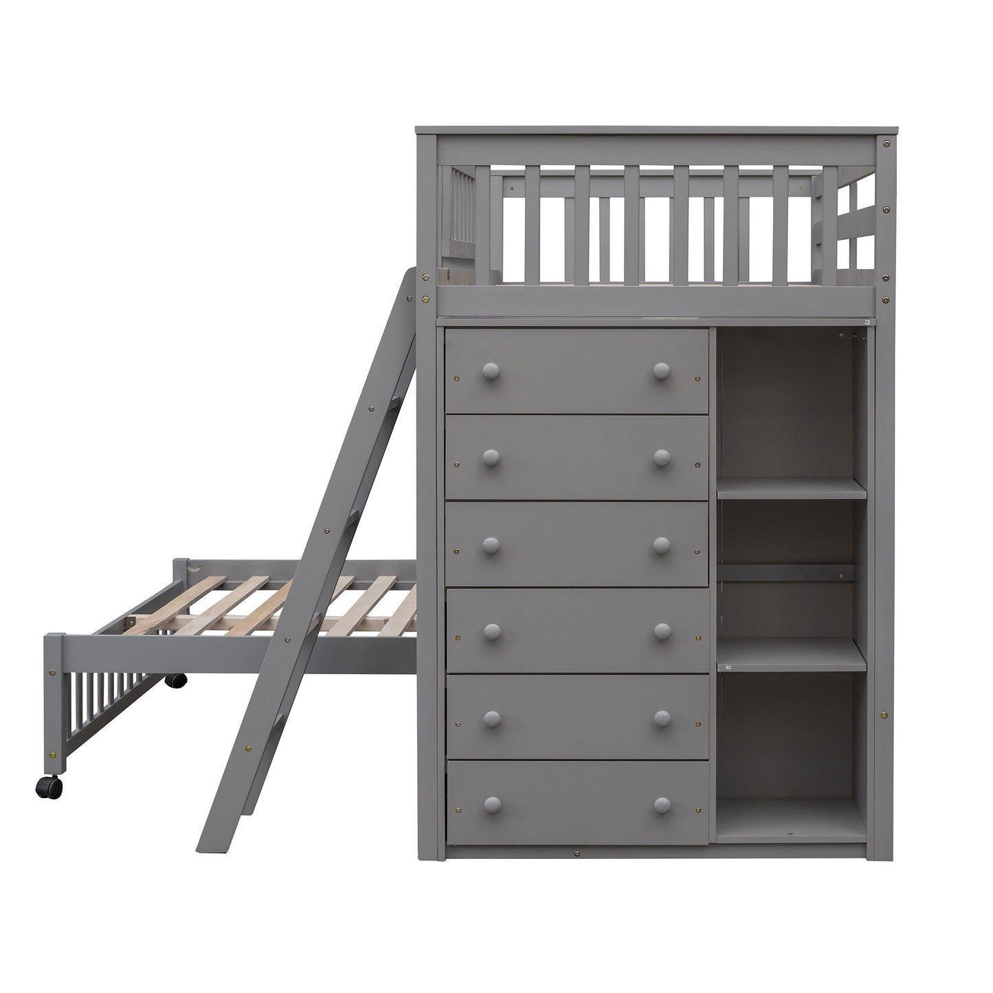 Bunk Bed With Six Drawers And Flexible Shelves