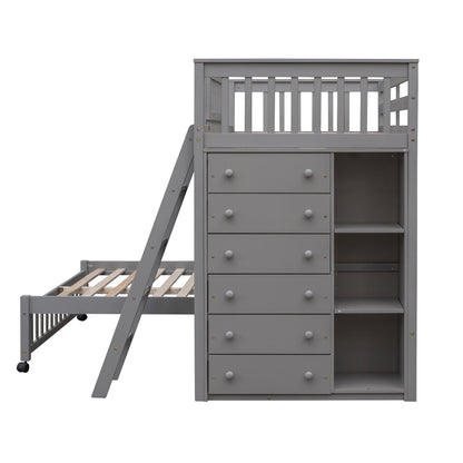 Bunk Bed With Six Drawers And Flexible Shelves