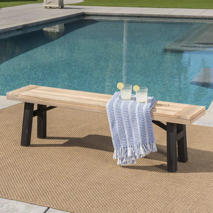 Outdoor bench with slat panel design and acacia wood frame by HouseOfZazla on Tampa Home & Garden Store