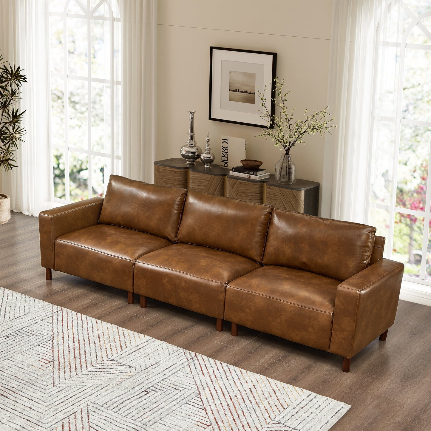 112 Inch Luxury PU Leather Sofa For Living Room