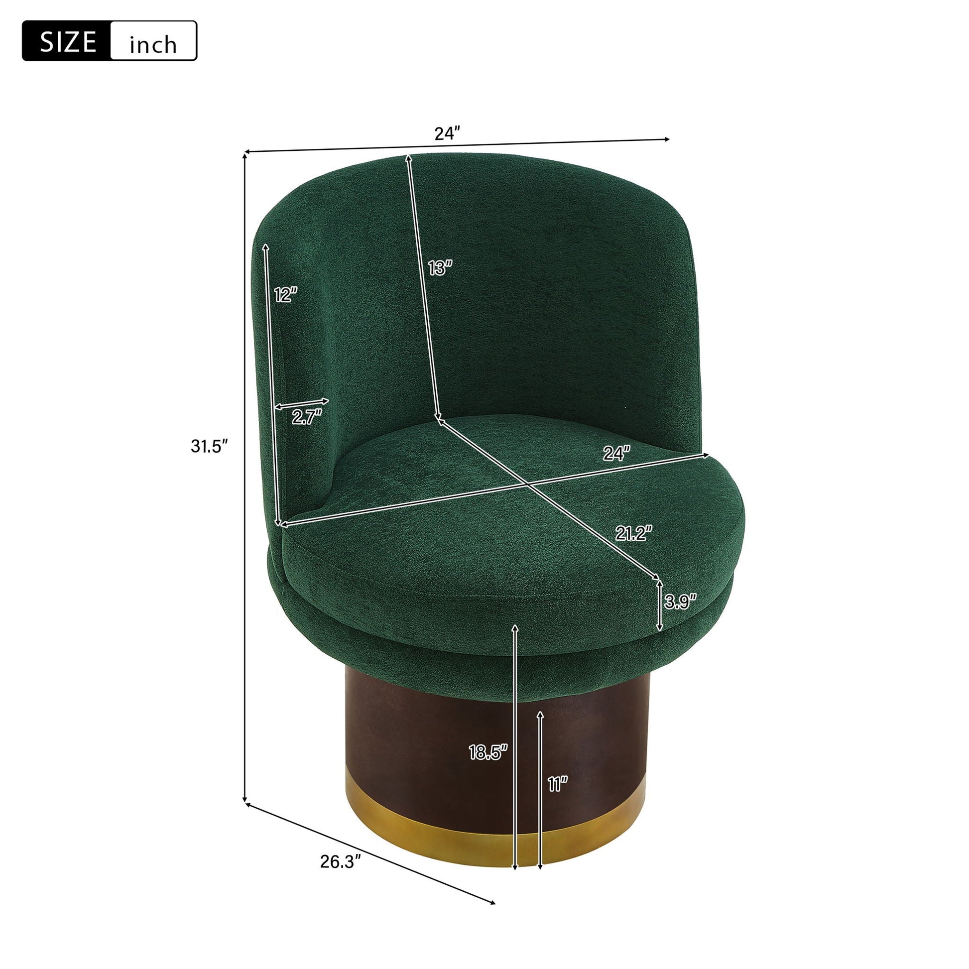 Round swivel accent chair emerald green velvet with ergonomic backrest by HouseOfZazla on Tampa Home & Garden Store