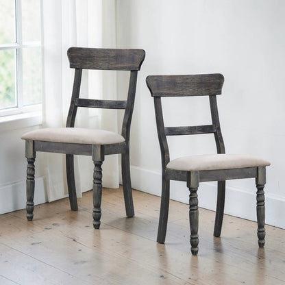 Leventis Linen Weathered Side Chair set of 2 in dark finish with beige linen seats on Tampa Home & Garden Store