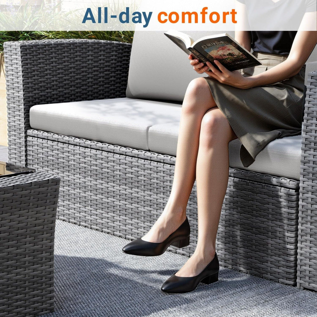 Modern Patio Set with Cushions 4-Piece outdoor furniture by HouseOfZazla gray woven rattan on Tampa Home & Garden Store