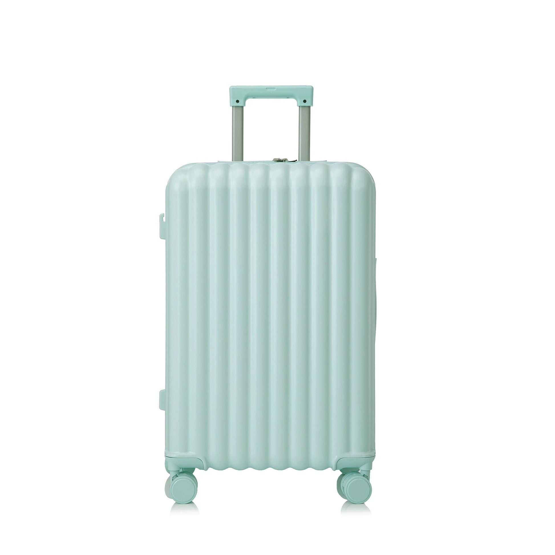 Mint green hard-shell spinner luggage with telescoping handle and four wheels on Tampa Home & Garden Store
