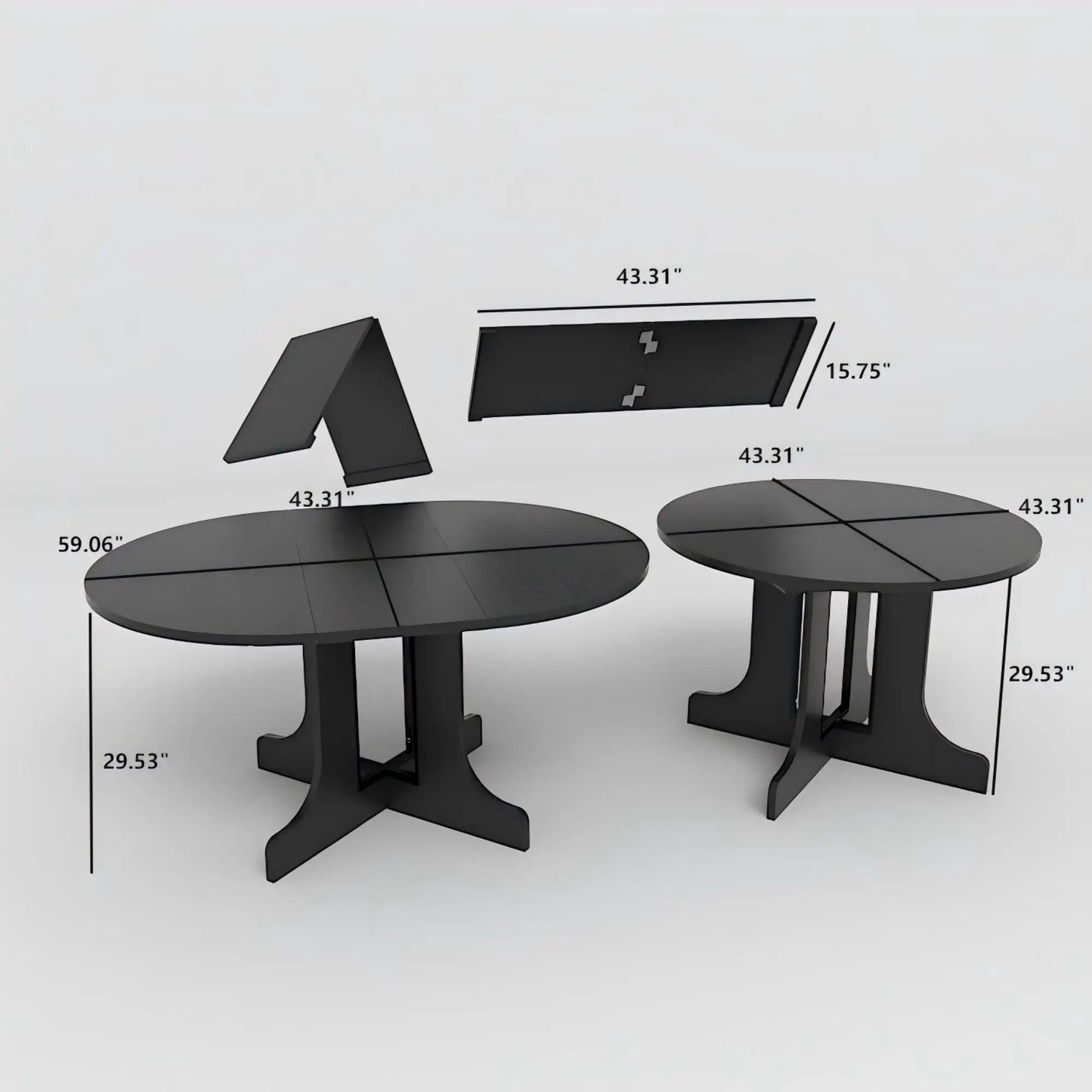 Dining table expandable black oval with removable leaf and X-shaped trestle base on Tampa Home & Garden Store