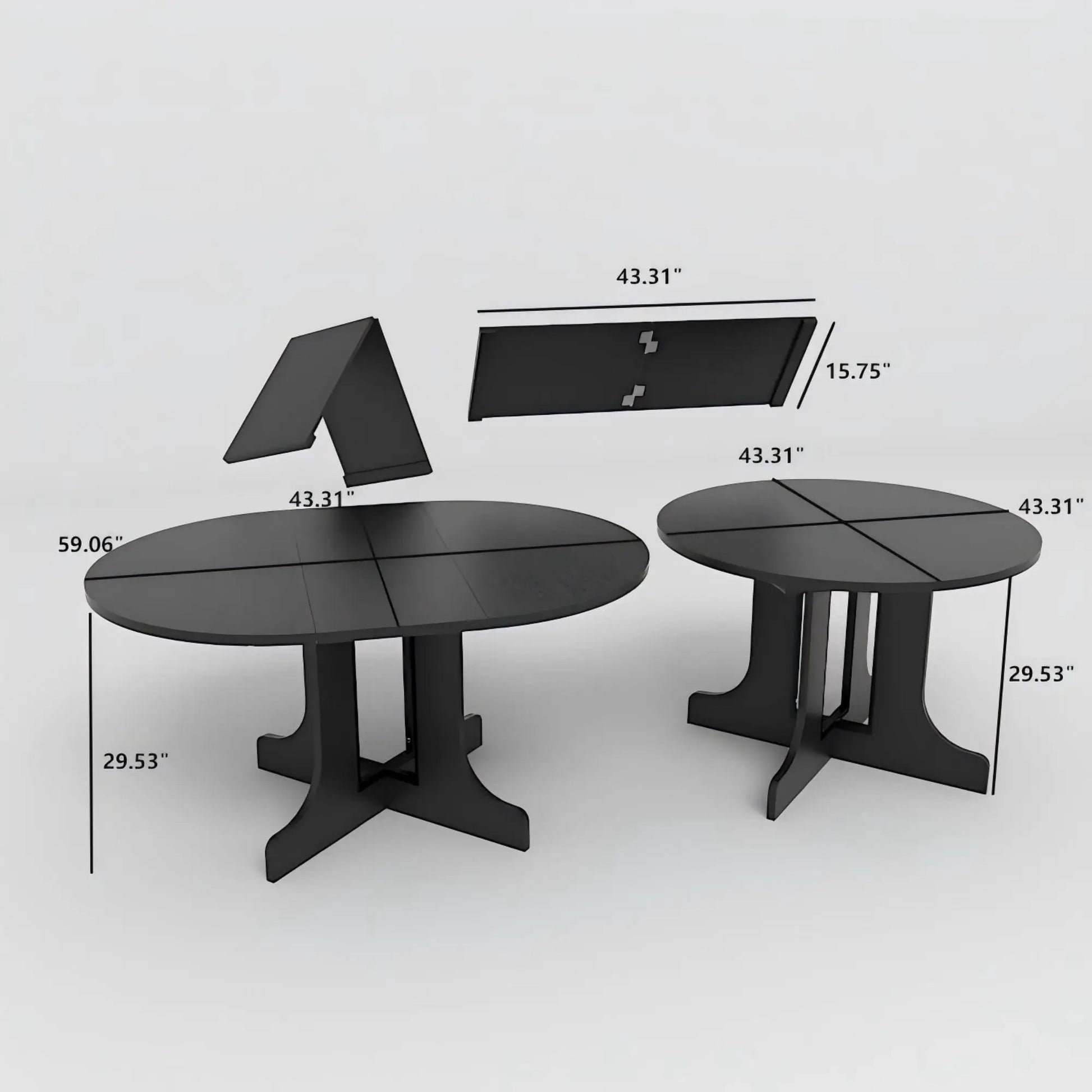 Dining table expandable black oval with removable leaf and X-shaped trestle base on Tampa Home & Garden Store