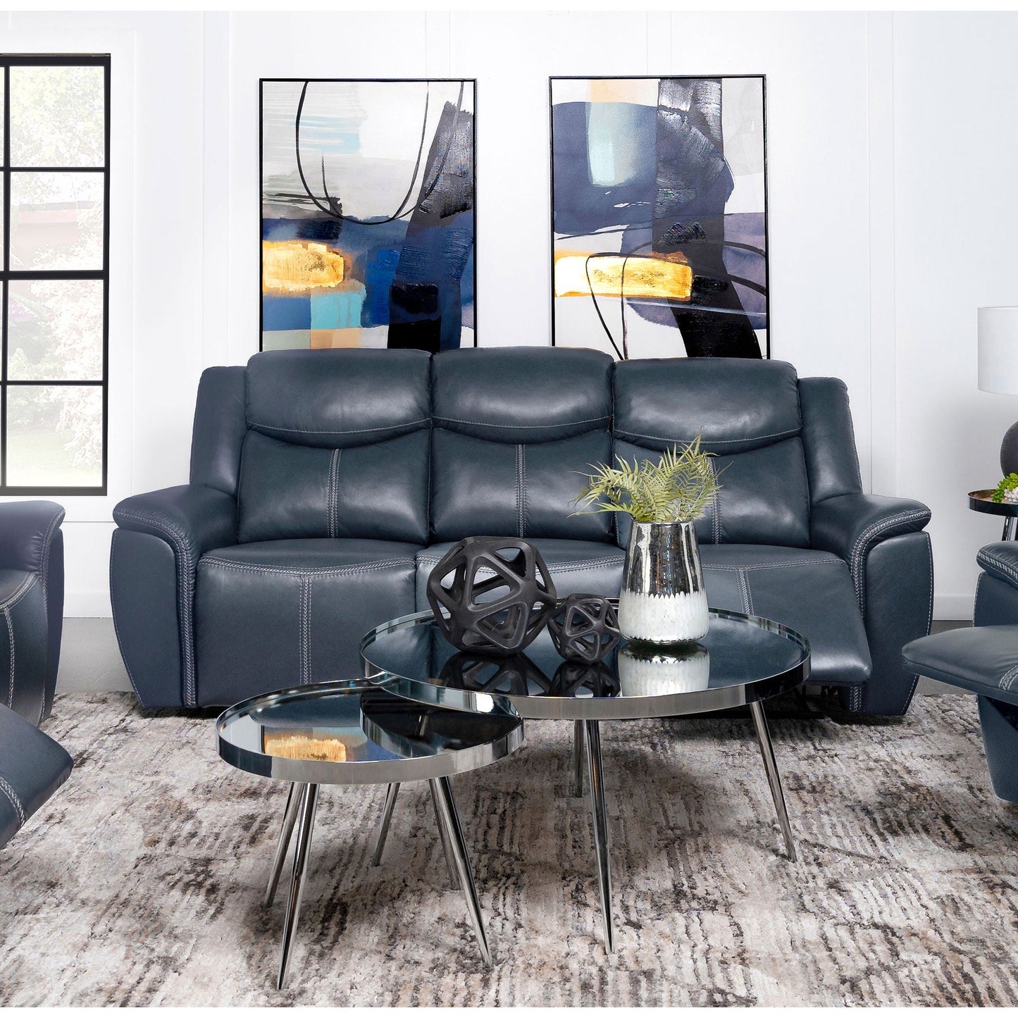 Blue Motion Reclining Sofa And Center Console
