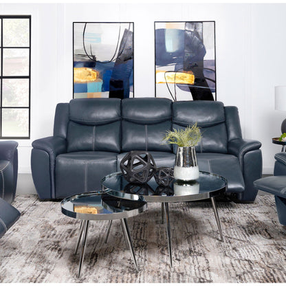 Blue Motion Reclining Sofa And Center Console