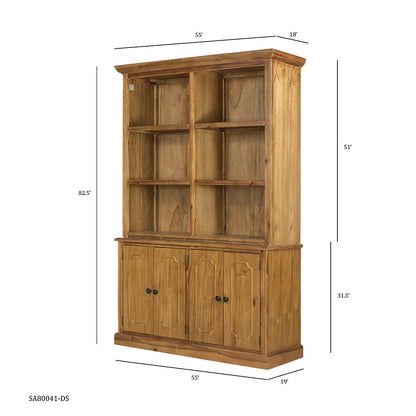 French Country Acacia Bookcase by HouseOfZazla, open shelves and lower cabinet storage on Tampa Home & Garden Store