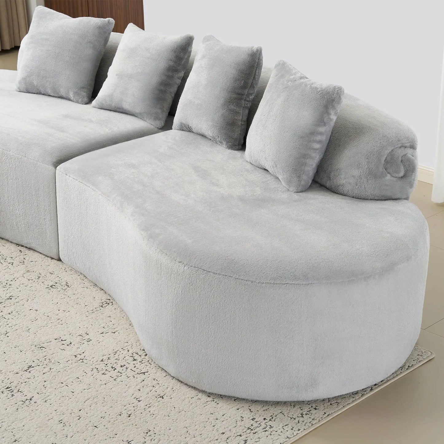 Modern Curved Sofa with Pillows for Living Room
