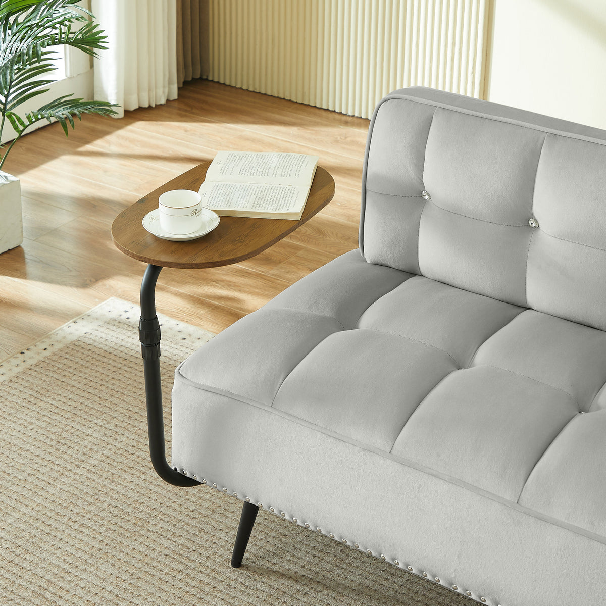54-Inch modern two-seater velvet sofa with rotating table in gray by HouseOfZazla on Tampa Home & Garden Store