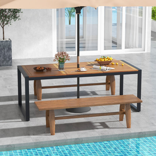 79 Inch Acacia Wood Patio Table with 1.9 Inch Umbrella Hole for Garden and Poolside - Tampa Home & Garden Store