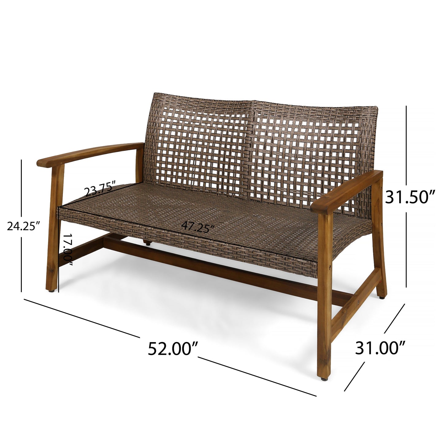 Hampton Outdoor Acacia Wood Wicker Loveseat wicker with wood armrests by HouseOfZazla on Tampa Home & Garden Store