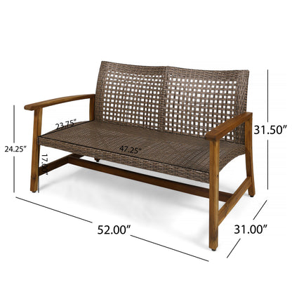 Hampton Outdoor Acacia Wood Wicker Loveseat wicker with wood armrests by HouseOfZazla on Tampa Home & Garden Store