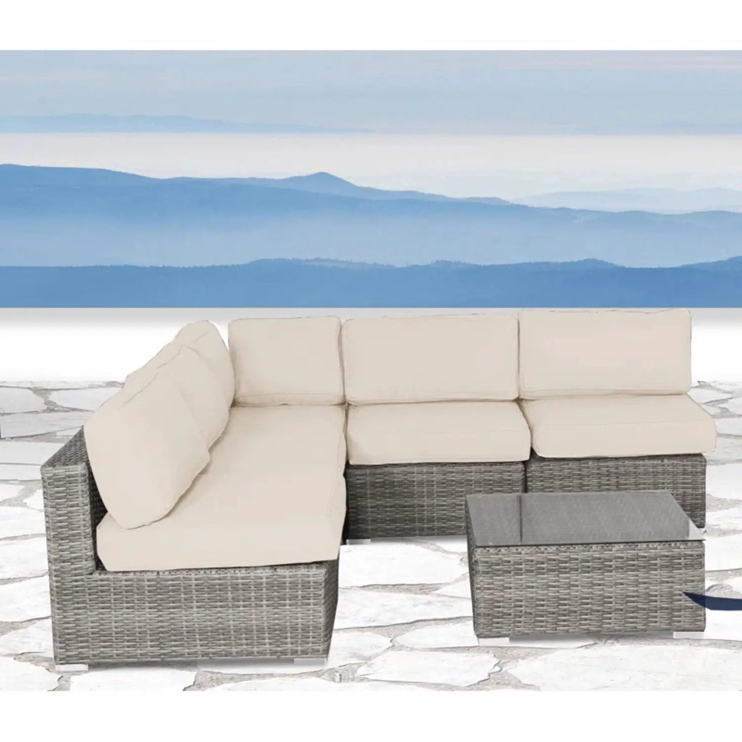 4 Piece Outdoor Seating Set with Beige Cushions, Handcrafted Wicker by Unique Piece Furniture on Tampa Home & Garden Store