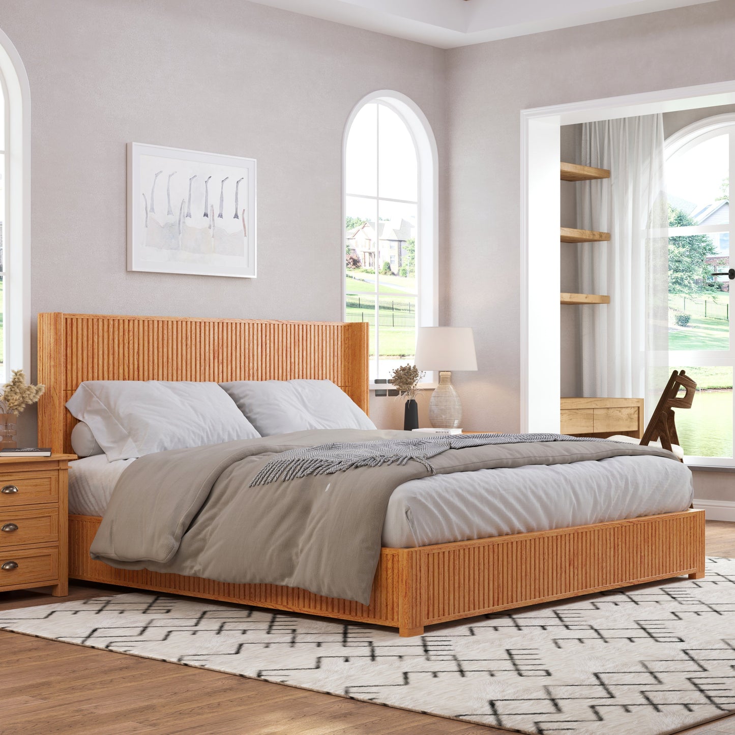 Solid Wood Platform Bed Frame and King Headboard