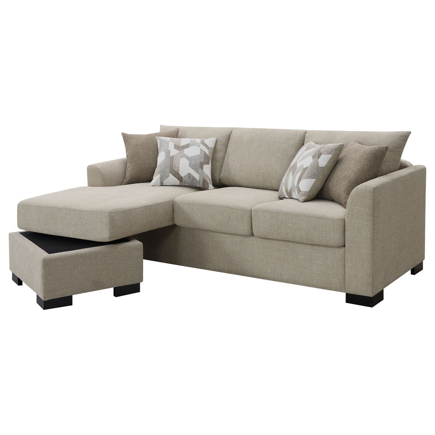 Pacheco sleeper sectional chaise sofa set with ottoman HouseOfZazla in beige fabric on Tampa Home & Garden Store