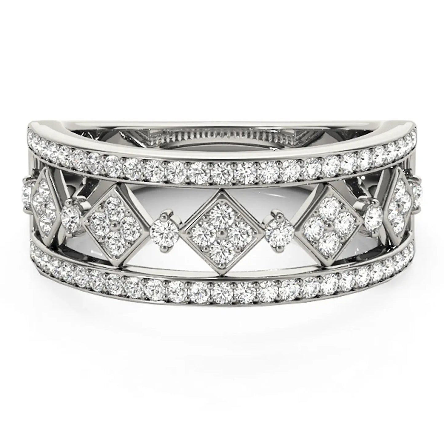 Diamond Studded Square Motif Ring in 14k White Gold with pavé diamonds, Bids.com on Tampa Home & Garden Store