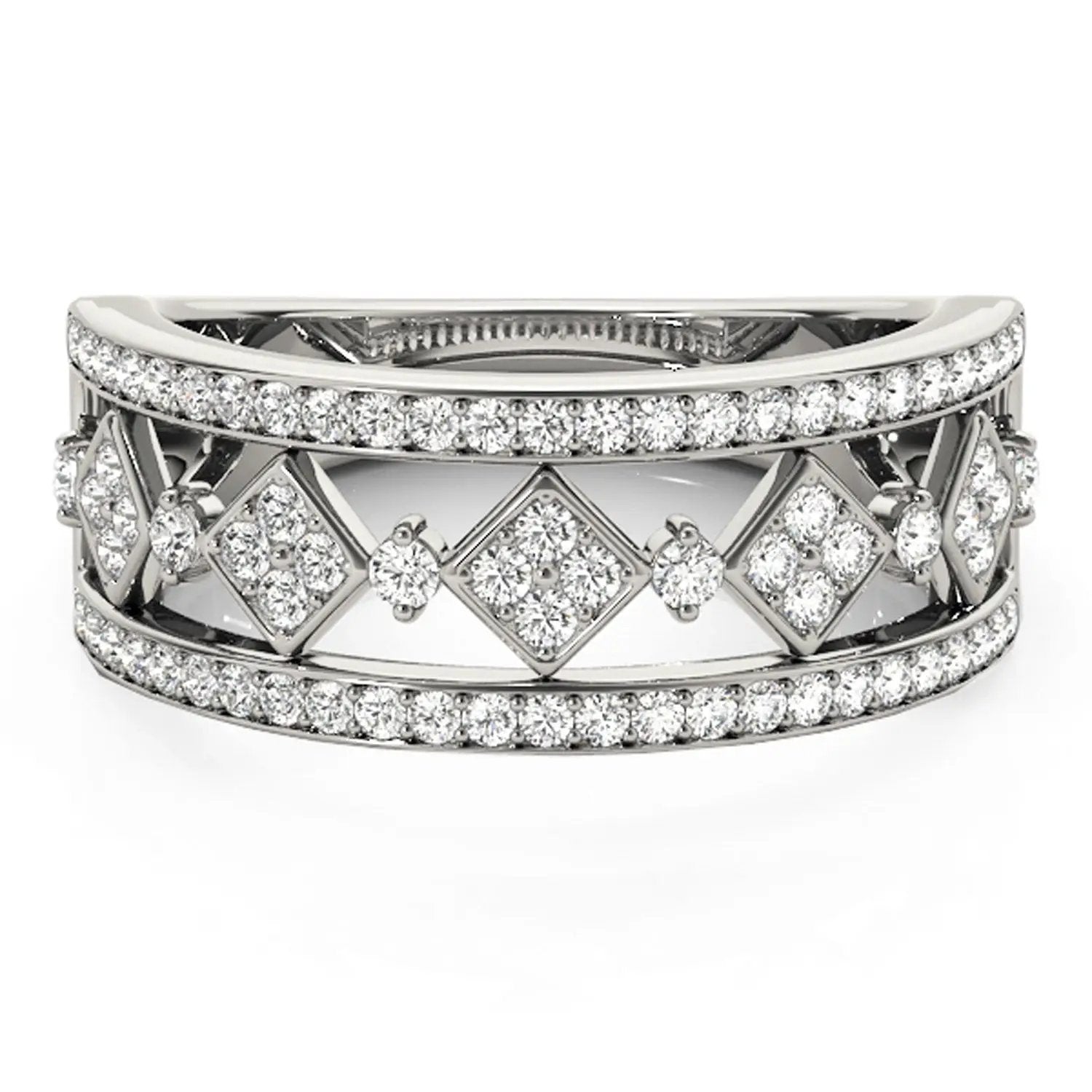 Diamond Studded Square Motif Ring in 14k White Gold with pavé diamonds, Bids.com on Tampa Home & Garden Store