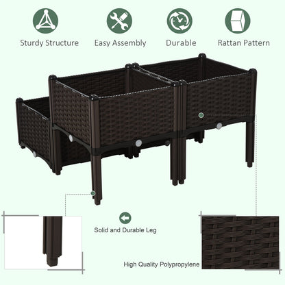 4-Piece Raised Garden Bed with Legs self-watering modular planter brown wicker HouseOfZazla on Tampa Home & Garden Store