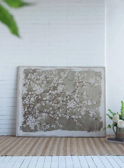 Cherry Blossom Canvas Art Print Gray White Matte