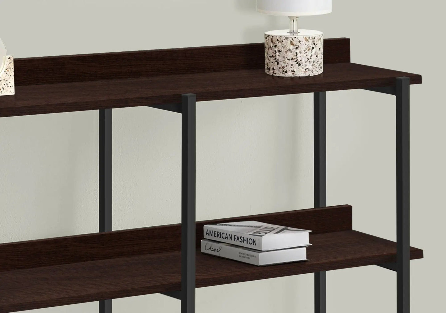 Accent console table, 3-tier design, wood top with black metal frame by Unique Piece Furniture on Tampa Home & Garden Store